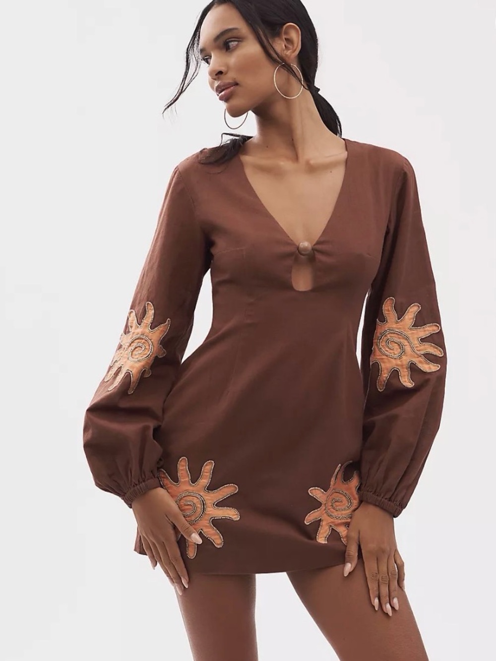 The Wolf Gang Sueno Long Sleeve Mini Dress Cocoa Brown